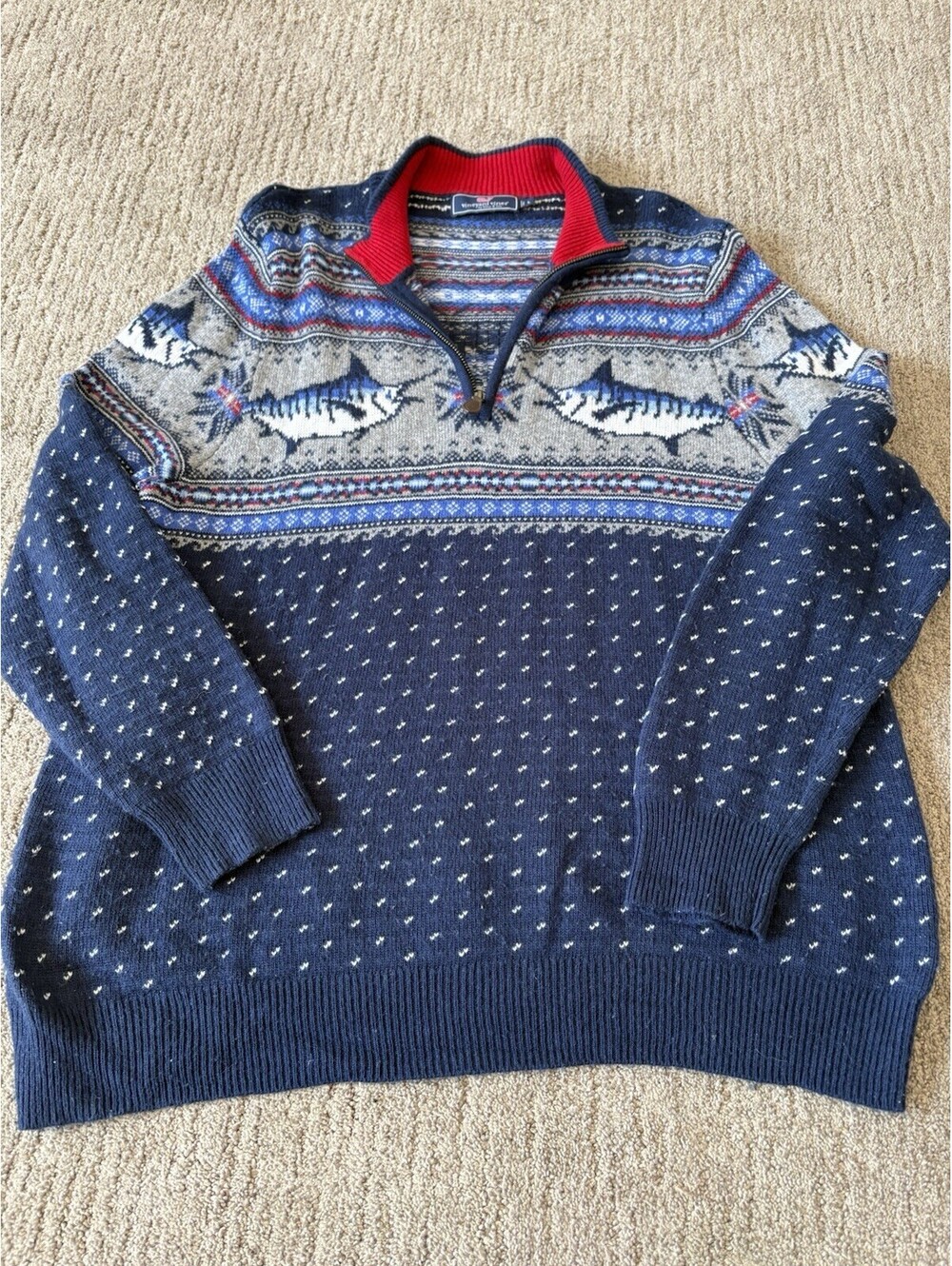 Vineyard Vines Men’s Wool Blend Swordfish Sweater Size Large Fair isle